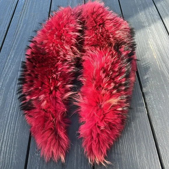 Red Fuchsia Fur Shawl Stole Collar Vest Festival Burning Man Victorian Steampunk - Picture 5 of 7
